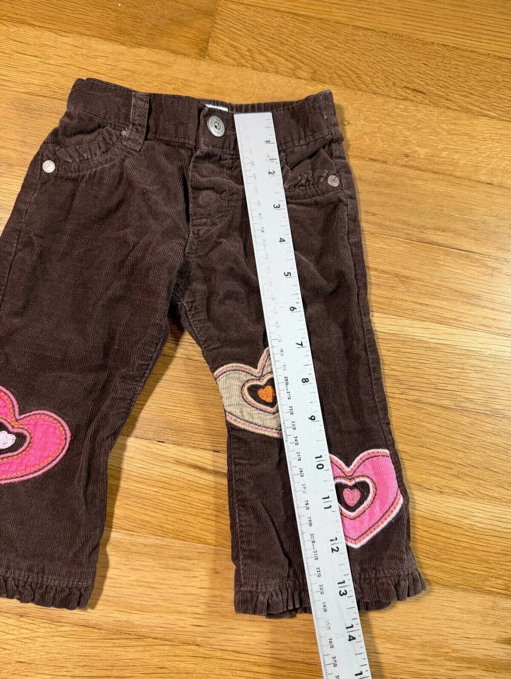 Osh Kosh B'josh Y2K Girls' Brown Corduroy Pants W Heart Embroidery Size 9M